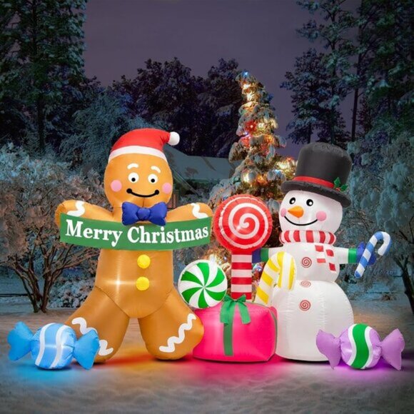 🆕8FT Christmas Inflatable Gingerbread Man Snowman Candy LED Outdoor Decoration - Picture 4 of 8